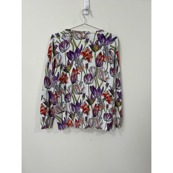 Womens Lands End Floral Cardigan Sweater 1X Button Front Pima Cotton - Picture 2 of 10